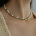 Green Agate Pearl Beaded Necklace - floysun