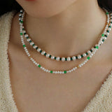 Green Agate Pearl Beaded Necklace - floysun