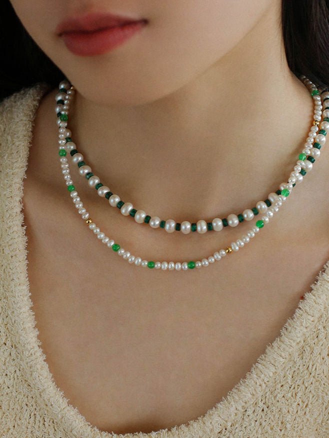 Green Agate Pearl Beaded Necklace - floysun