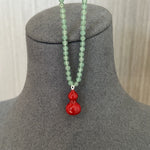 Green Aventurine and Red Enamel Gourd Pendant Necklace - floysun