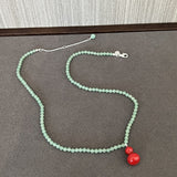 Green Aventurine and Red Enamel Gourd Pendant Necklace - floysun