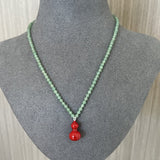 Green Aventurine and Red Enamel Gourd Pendant Necklace - floysun