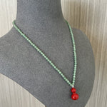 Green Aventurine and Red Enamel Gourd Pendant Necklace - floysun