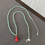 Green Aventurine and Red Enamel Gourd Pendant Necklace - floysun