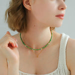 Green Ceramic Rice Bead and Pearl Bead Necklace - floysun