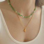 Green Ceramic Rice Bead and Pearl Bead Necklace - floysun