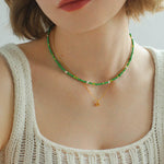 Green Ceramic Rice Bead and Pearl Bead Necklace - floysun