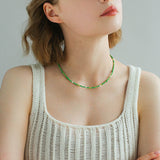 Green Ceramic Rice Bead and Pearl Bead Necklace - floysun