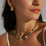 Green Cubic Jade and Pearl Beaded Necklace - floysun