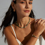 Green Cubic Jade and Pearl Beaded Necklace - floysun