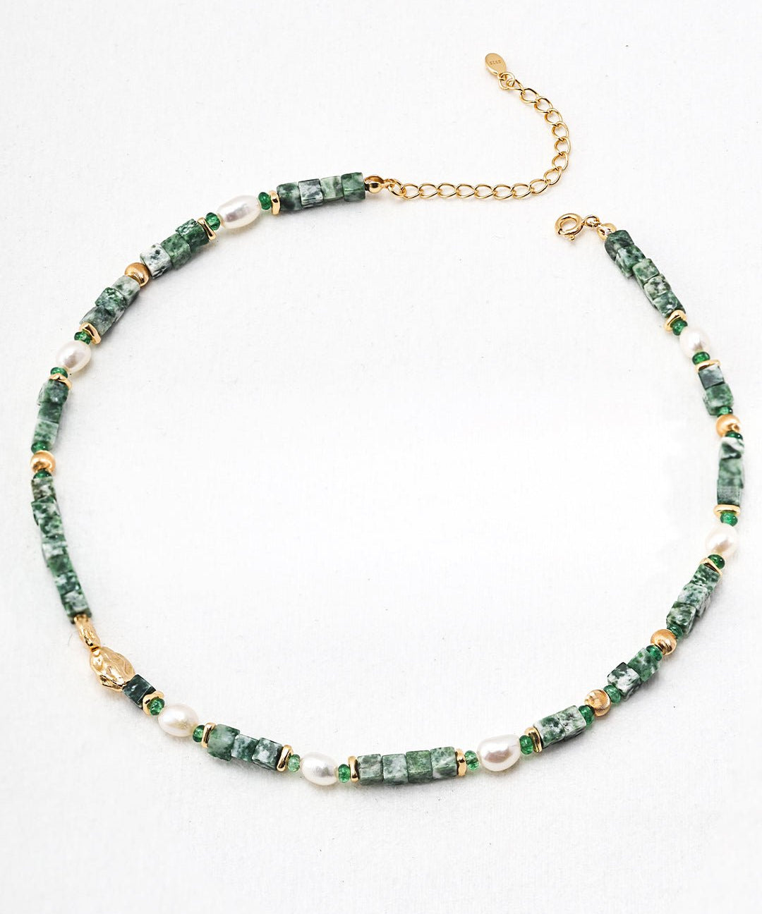 Green Cubic Jade and Pearl Beaded Necklace - floysun