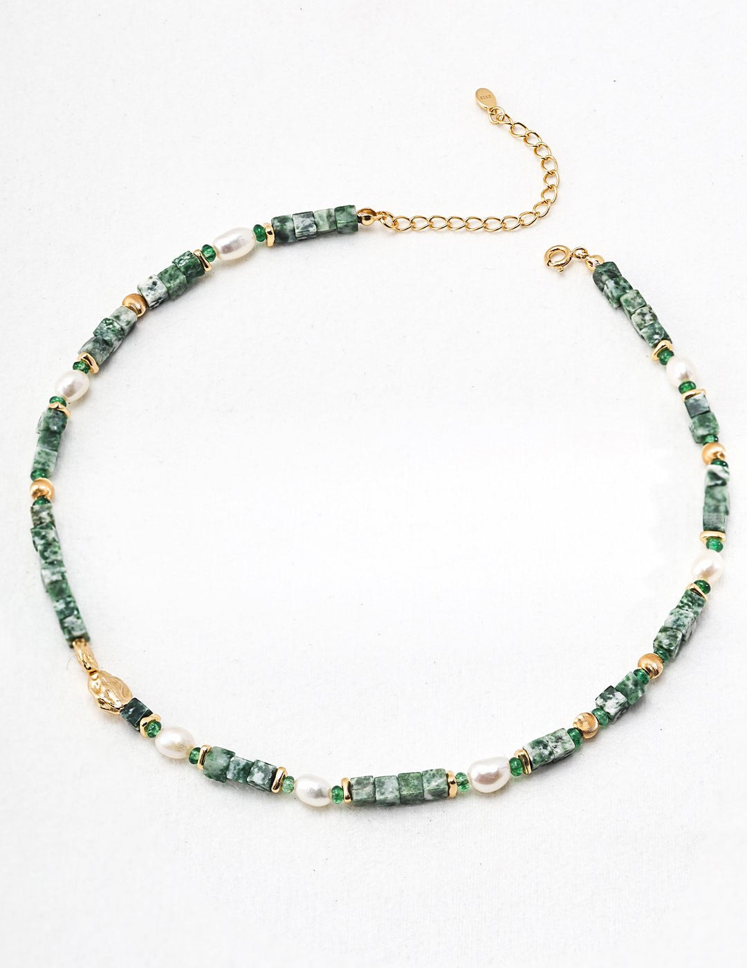 Green Cubic Jade and Pearl Beaded Necklace - floysun