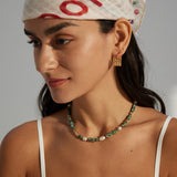 Green Cubic Jade and Pearl Beaded Necklace - floysun