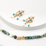 Green Cubic Jade and Pearl Beaded Necklace - floysun