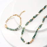 Green Cubic Jade and Pearl Beaded Necklace - floysun