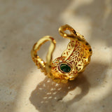 Green Gemstone Hollow Wide Face Open Ring - floysun