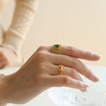 Green Gemstone Hollow Wide Face Open Ring - floysun