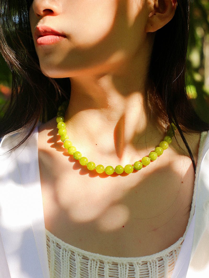 Green Grape Stone Beaded Necklace - floysun