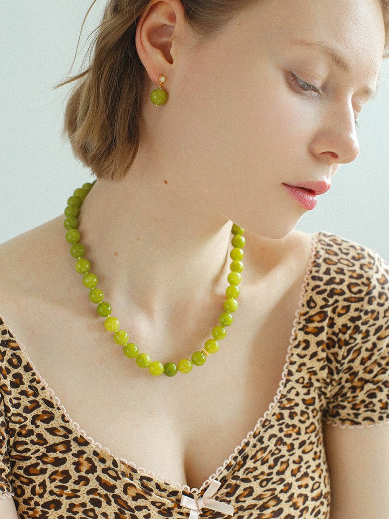 Green Grape Stone Beaded Necklace - floysun