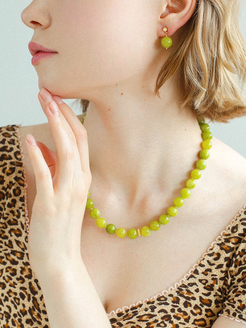 Green Grape Stone Beaded Necklace - floysun