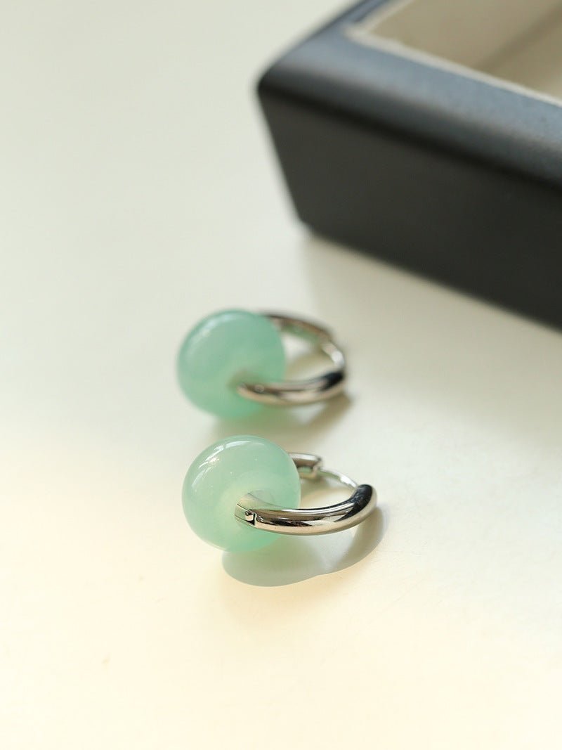 Green Jade Sterling Silver Hoop Earrings - floysun