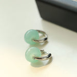 Green Jade Sterling Silver Hoop Earrings - floysun