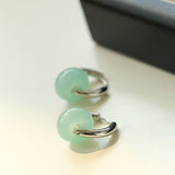 Green Jade Sterling Silver Hoop Earrings - floysun