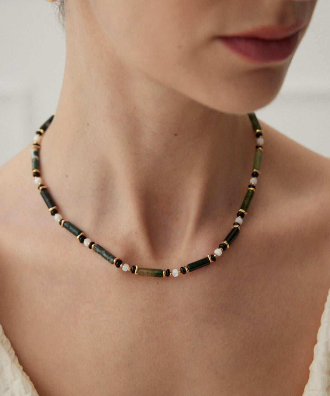 Green Mountain Green Water Gem Bead Necklace - floysun