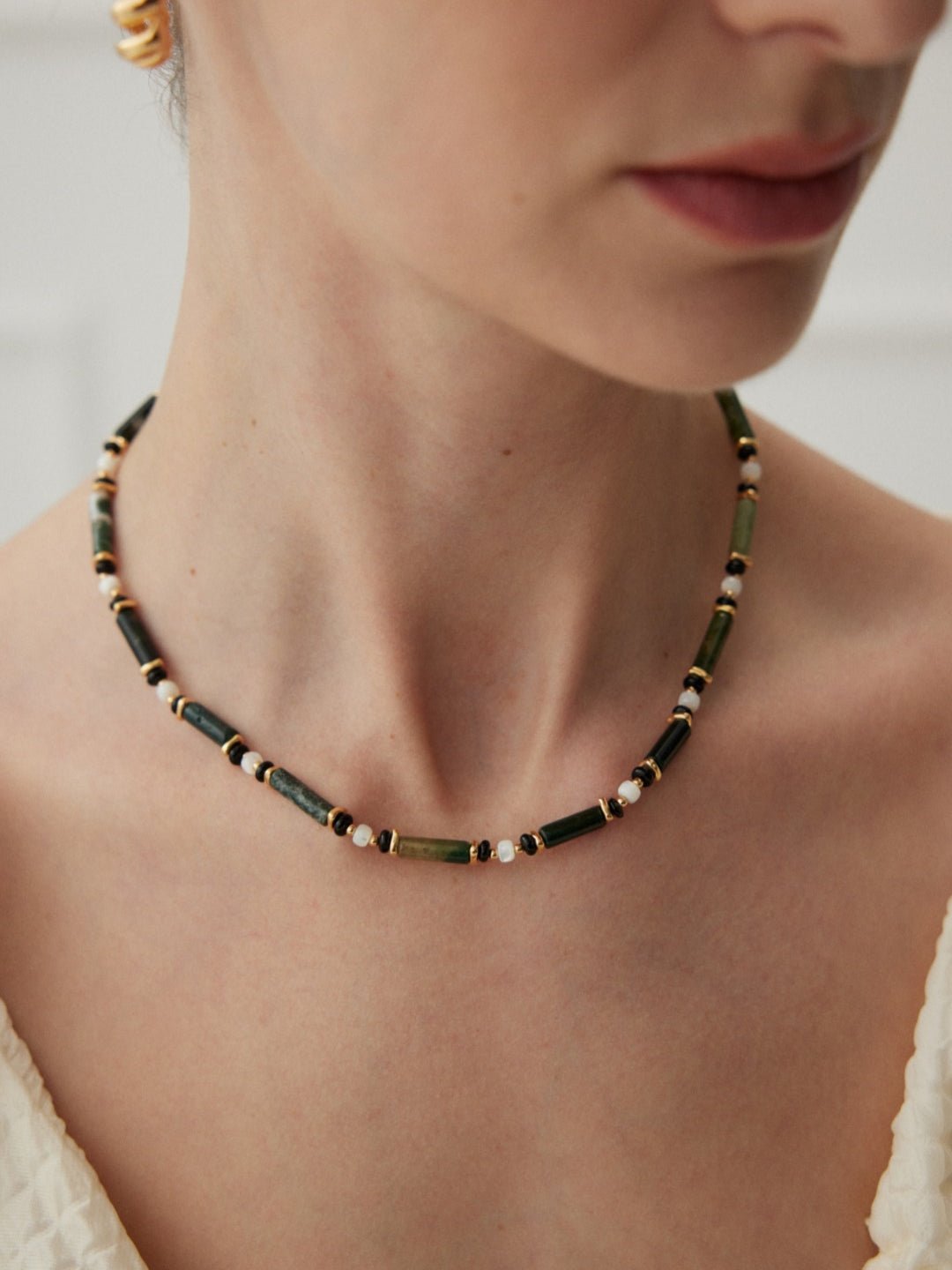 Green Mountain Green Water Gem Bead Necklace - floysun