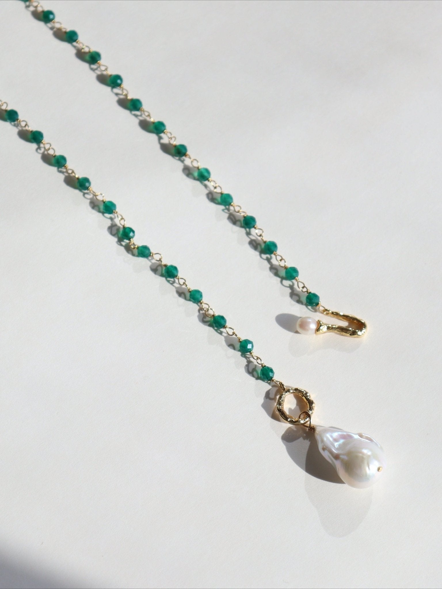 Green Onyx Baroque Pearl Necklace Multilayer Long Sweater Chain - floysun