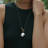 Green Onyx Baroque Pearl Necklace Multilayer Long Sweater Chain - floysun