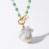 Green Onyx Baroque Pearl Necklace Multilayer Long Sweater Chain - floysun