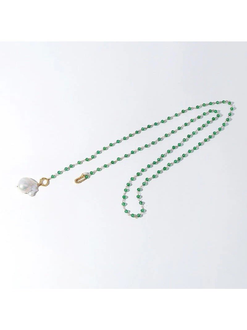 Green Onyx Baroque Pearl Necklace Multilayer Long Sweater Chain - floysun