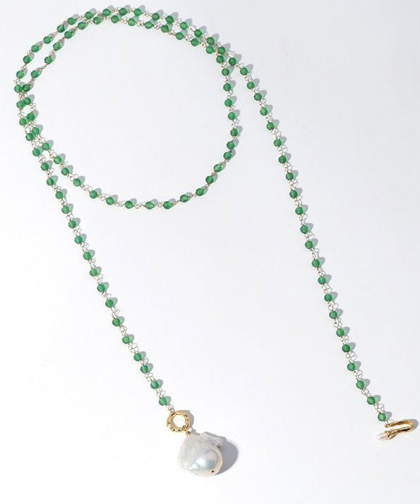 Green Onyx Baroque Pearl Necklace Multilayer Long Sweater Chain - floysun