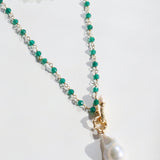 Green Onyx Baroque Pearl Necklace Multilayer Long Sweater Chain - floysun