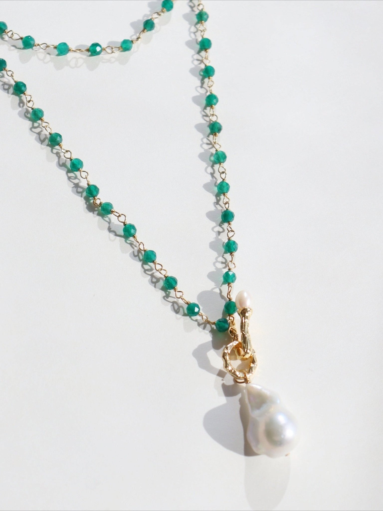 Green Onyx Baroque Pearl Necklace Multilayer Long Sweater Chain - floysun