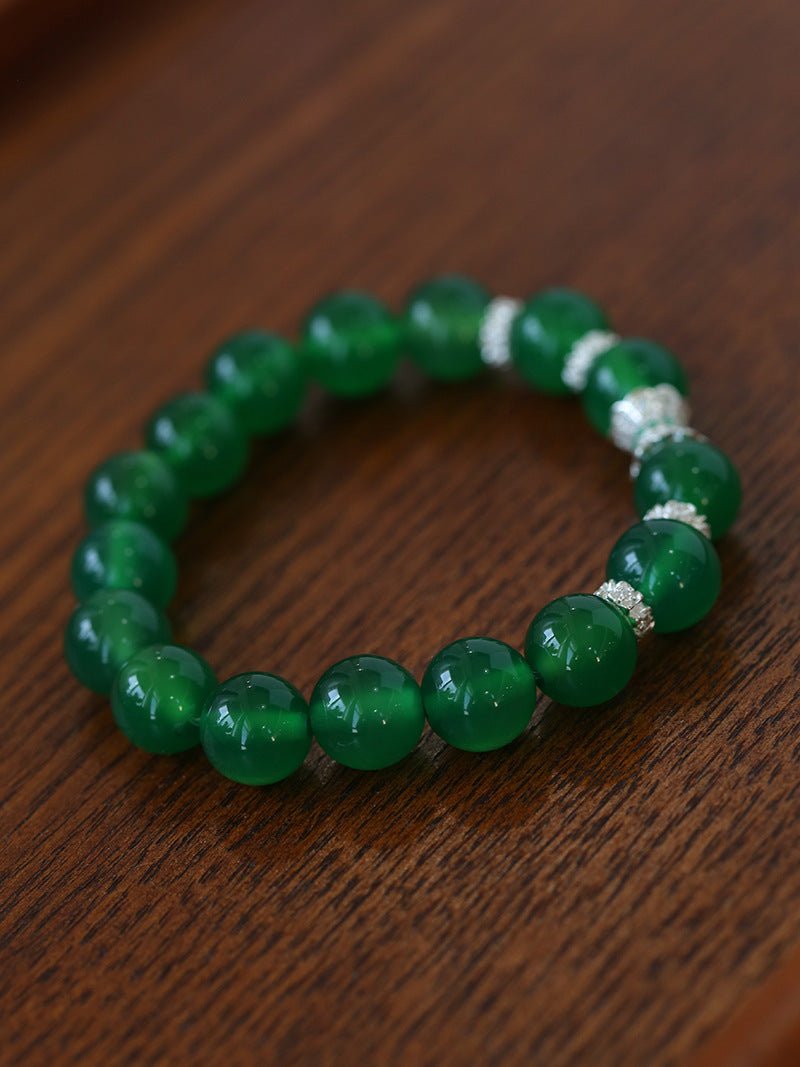 Green Onyx Sterling Silver Waist Beads Stretch Bracelet - floysun