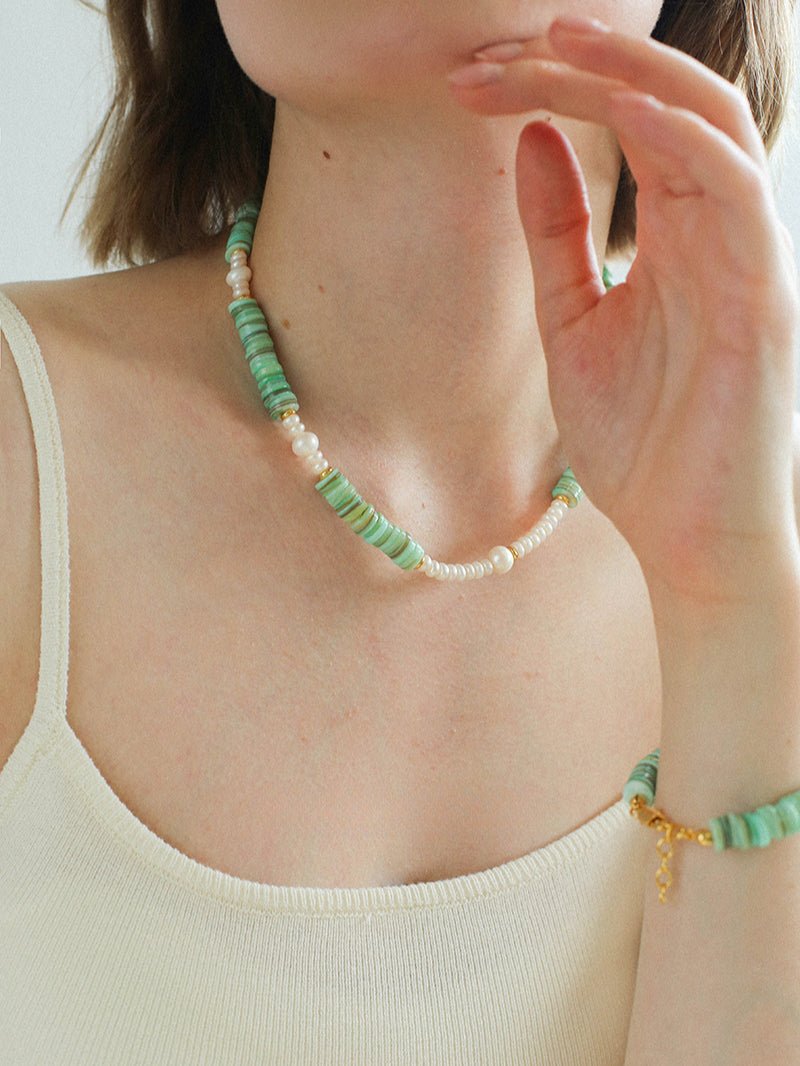 Green Shell Baroque Pearl Necklace - floysun