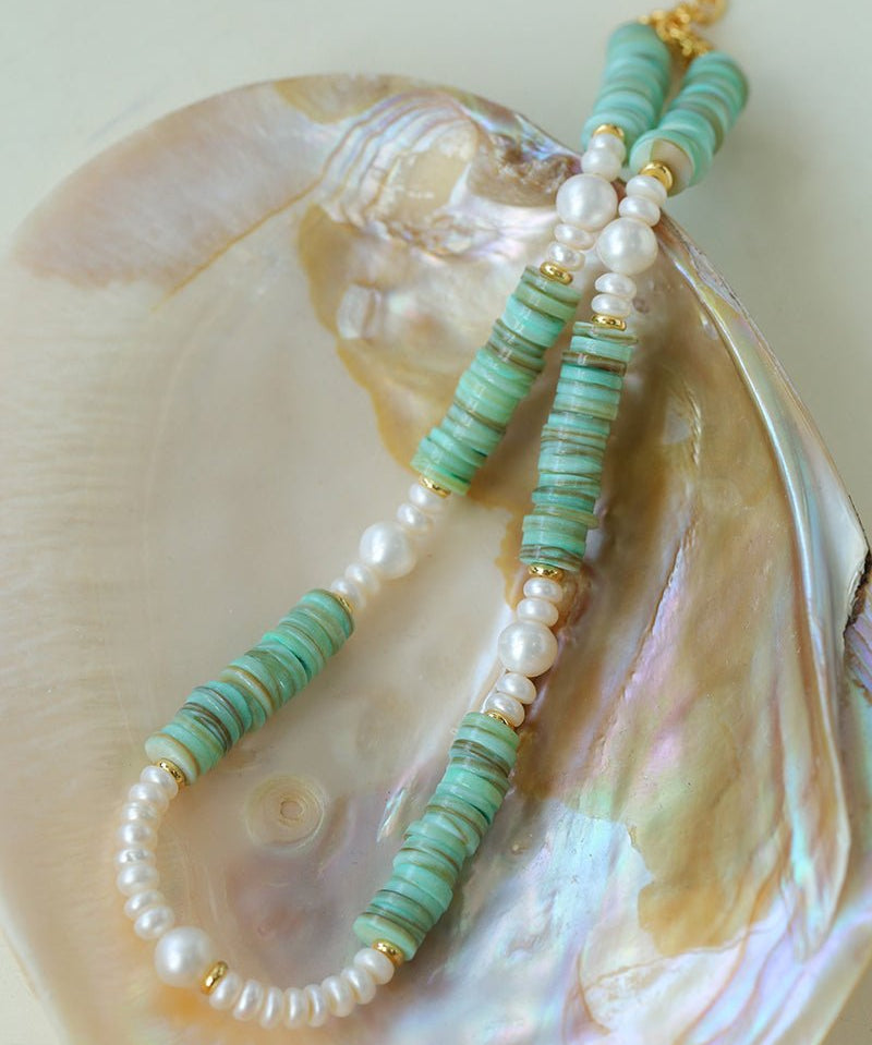 Green Shell Baroque Pearl Necklace - floysun