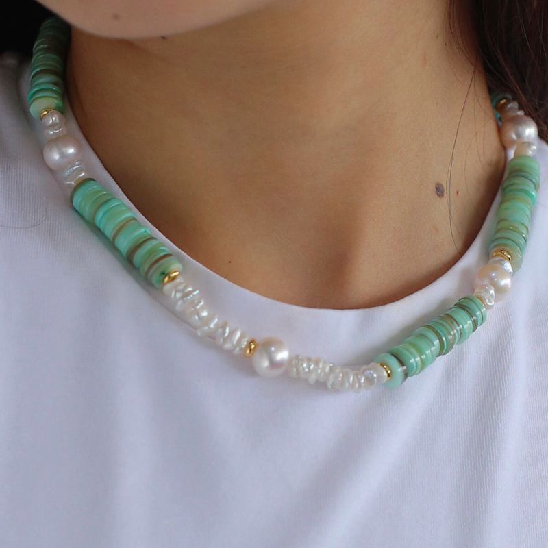 Green Shell Baroque Pearl Necklace - floysun