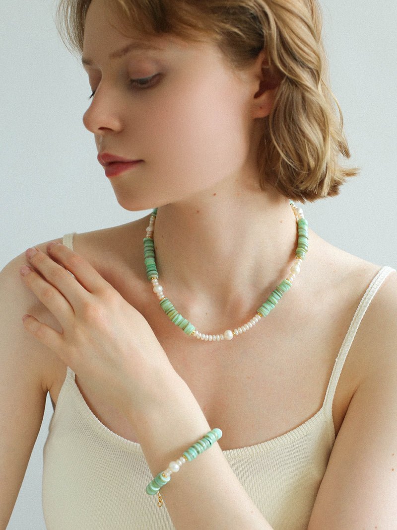 Green Shell Baroque Pearl Necklace - floysun