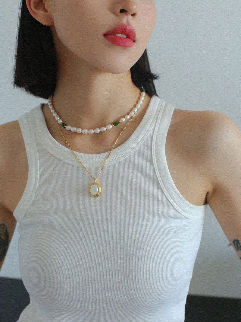 Green Stone Shaped Pearl Necklace - floysun