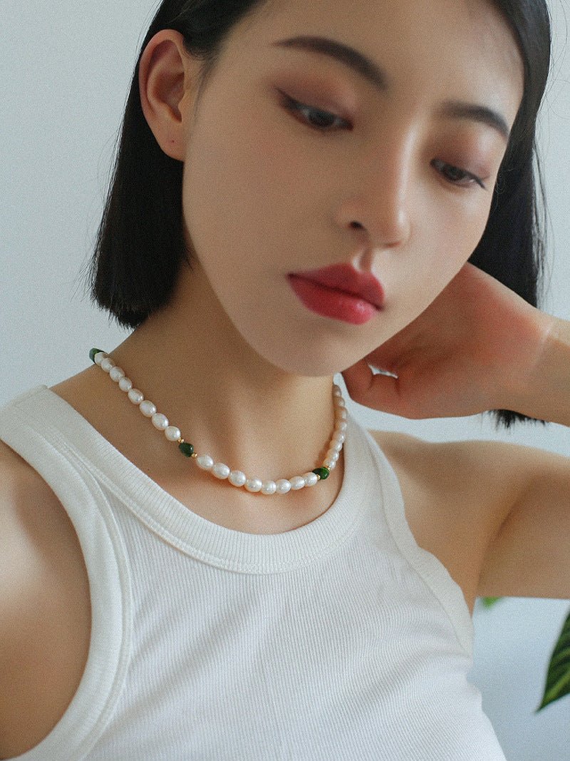 Green Stone Shaped Pearl Necklace - floysun