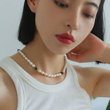 Green Stone Shaped Pearl Necklace - floysun