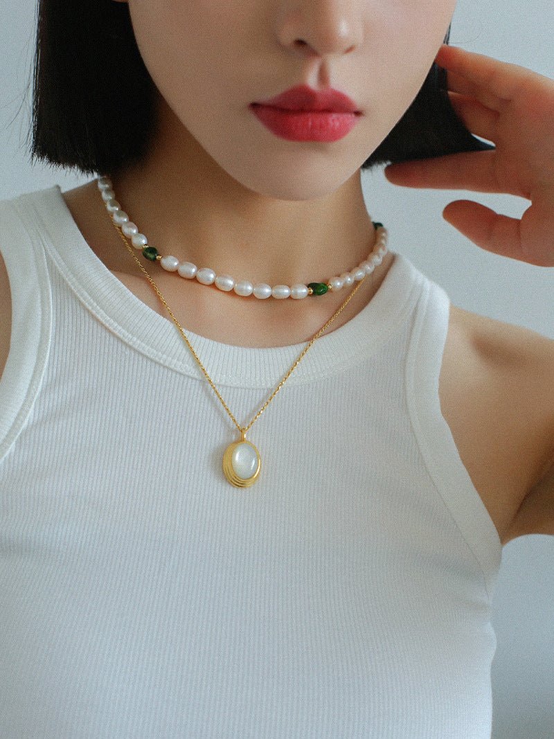 Green Stone Shaped Pearl Necklace - floysun