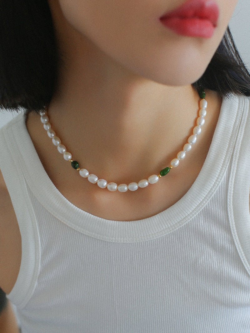 Green Stone Shaped Pearl Necklace - floysun