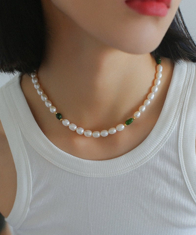 Green Stone Shaped Pearl Necklace - floysun