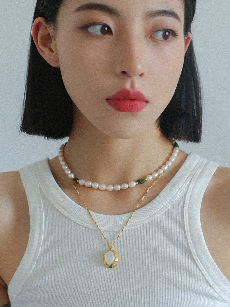 Green Stone Shaped Pearl Necklace - floysun