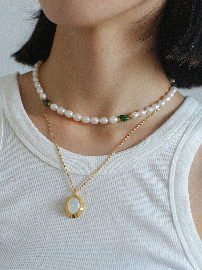 Green Stone Shaped Pearl Necklace - floysun