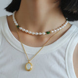 Green Stone Shaped Pearl Necklace - floysun